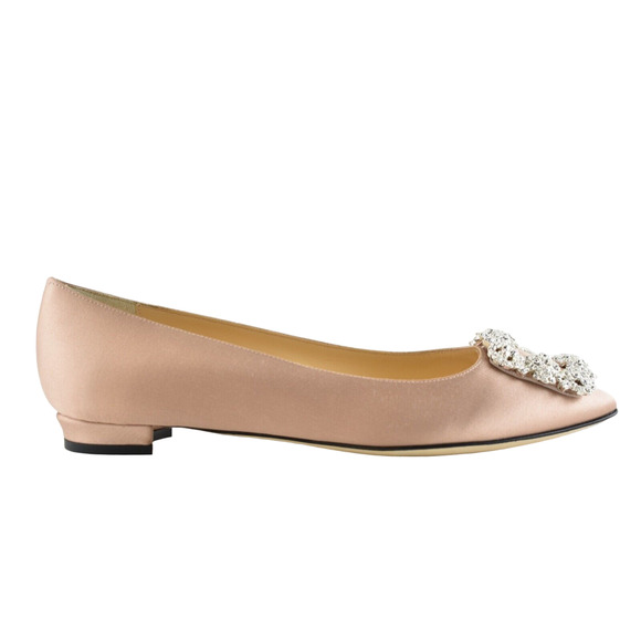 Manolo Blahnik Hangisi Beige Rose Satin Jewel Buckle Ballerina Ballet Flat 36 - Picture 1 of 10